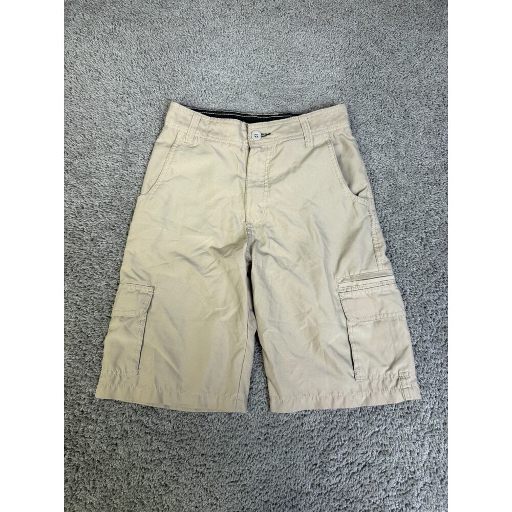 Burnside Shorts Boys 14/16 Beige Cargo Twill Pockets Inseam 10 In Flat Front Zip